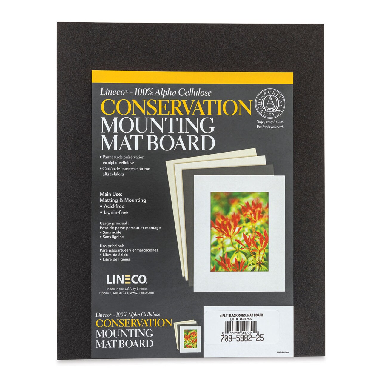Lineco Conservation Matboard - Black, 4 ply, Pkg of 25, 8" x 10"